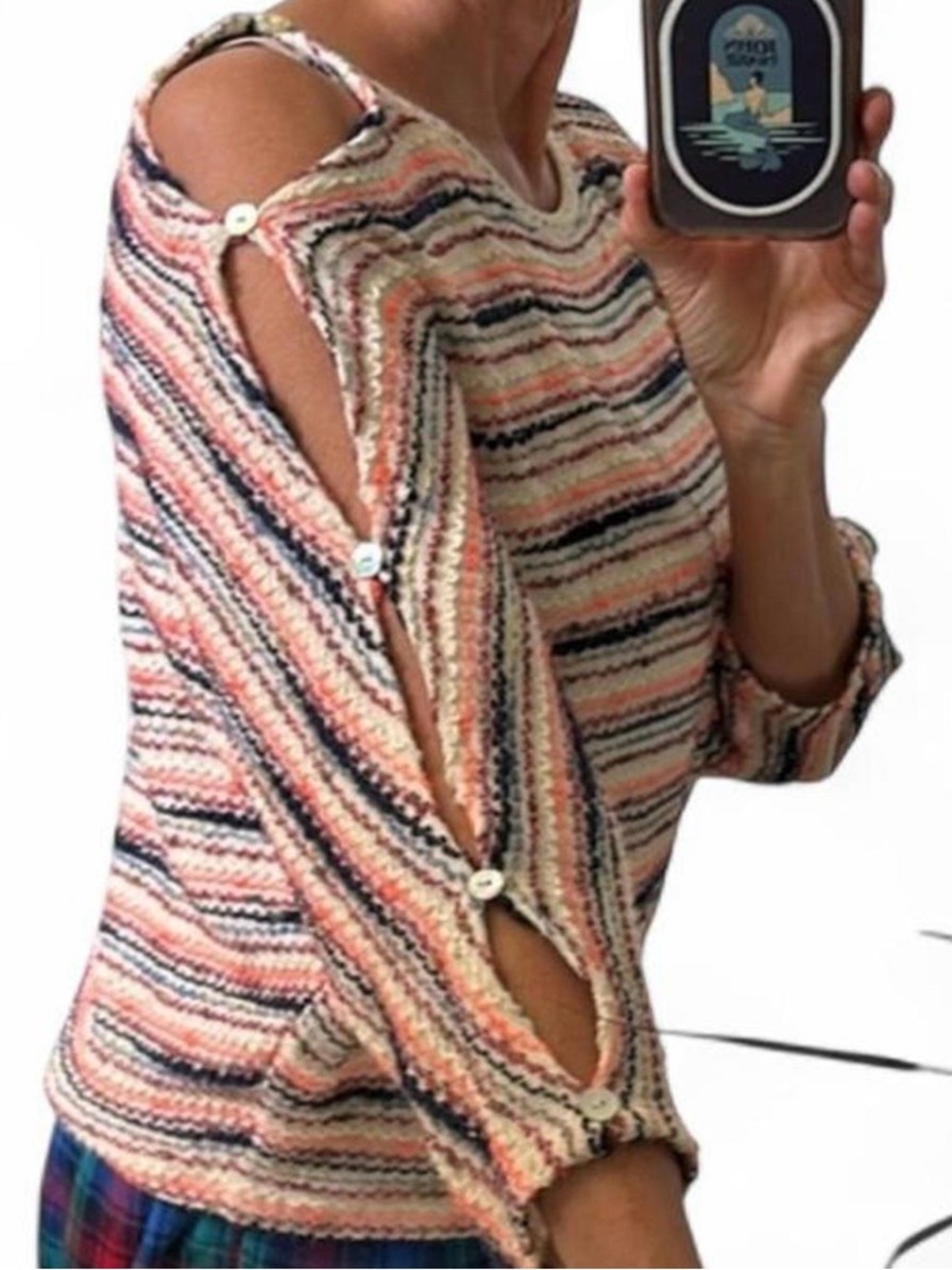 Anthropologie 9-h15 STCL Knitted top with 3/4 dolman buttoned peekaboo sleeves M